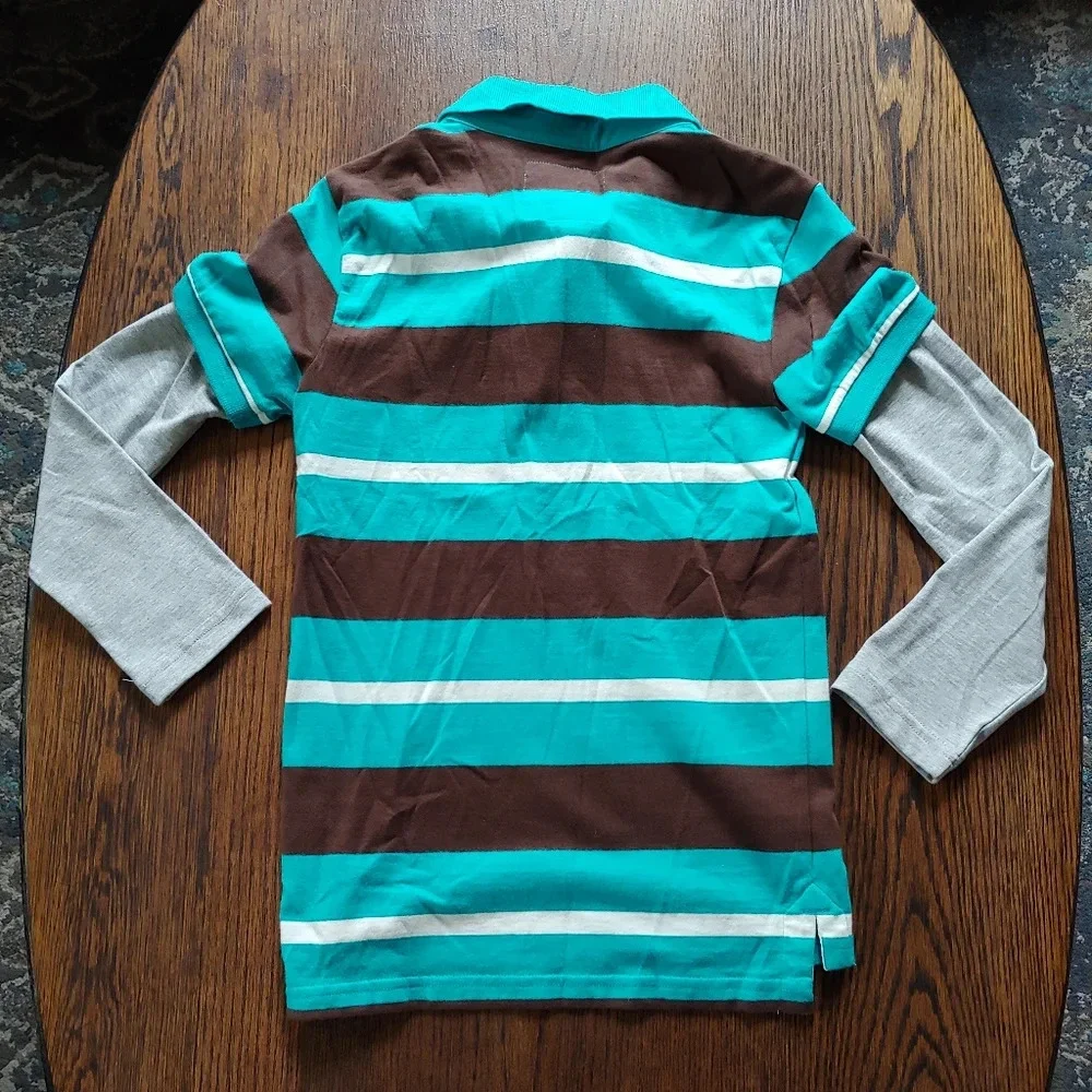J. Khaki From Belk Long Sleeve Striped Polo Shirt Size Boys Small 6/7 NEW